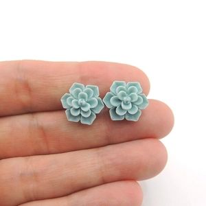 *Succulent Hypoallergenic Earrings - Matte Aqua Blue, Hypoallergenic